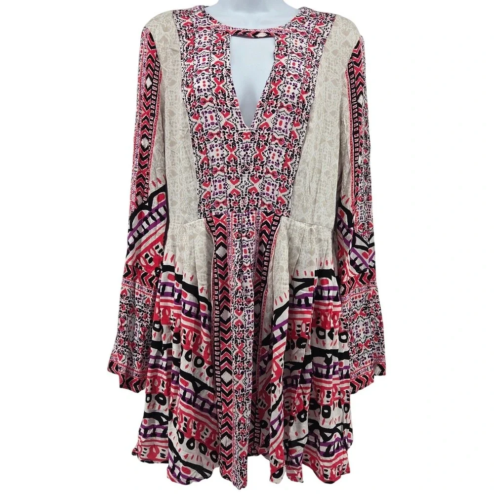 Free People Tegan Border Print‎ Mini Dress Boho Festival Indie Flowy 10
